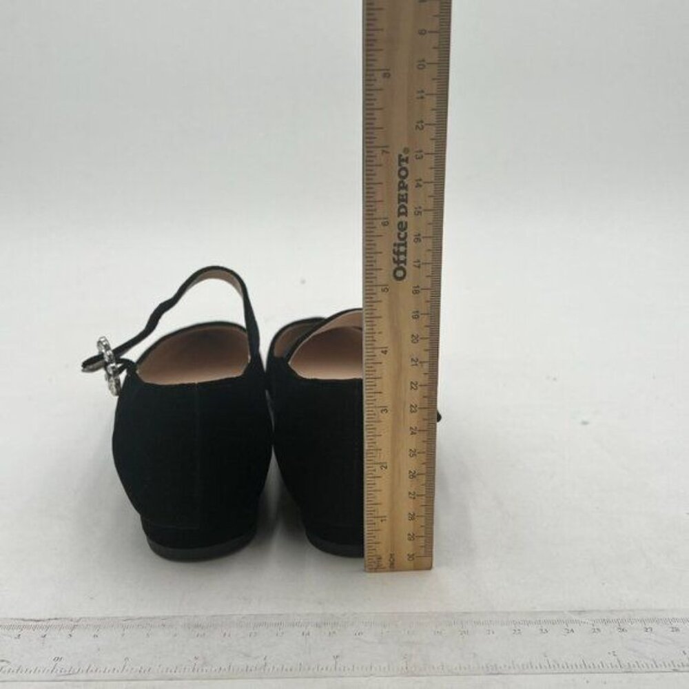 XYD Black Pointed Toe Velvet Flats Pearl Strap Beaded Mary Janes Stylish Shoes - Picture 5 of 8